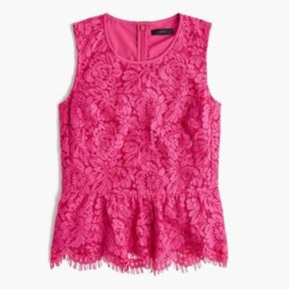 NWT J Crew Lace Flowy Peplum Hot Pink Fuchsia F8695 Sleeveless Top Blouse 2 XS